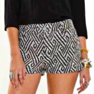 JACK BB DAKOTA Woven Tailored Black Ivory Textured Geometric Pattern Shorts